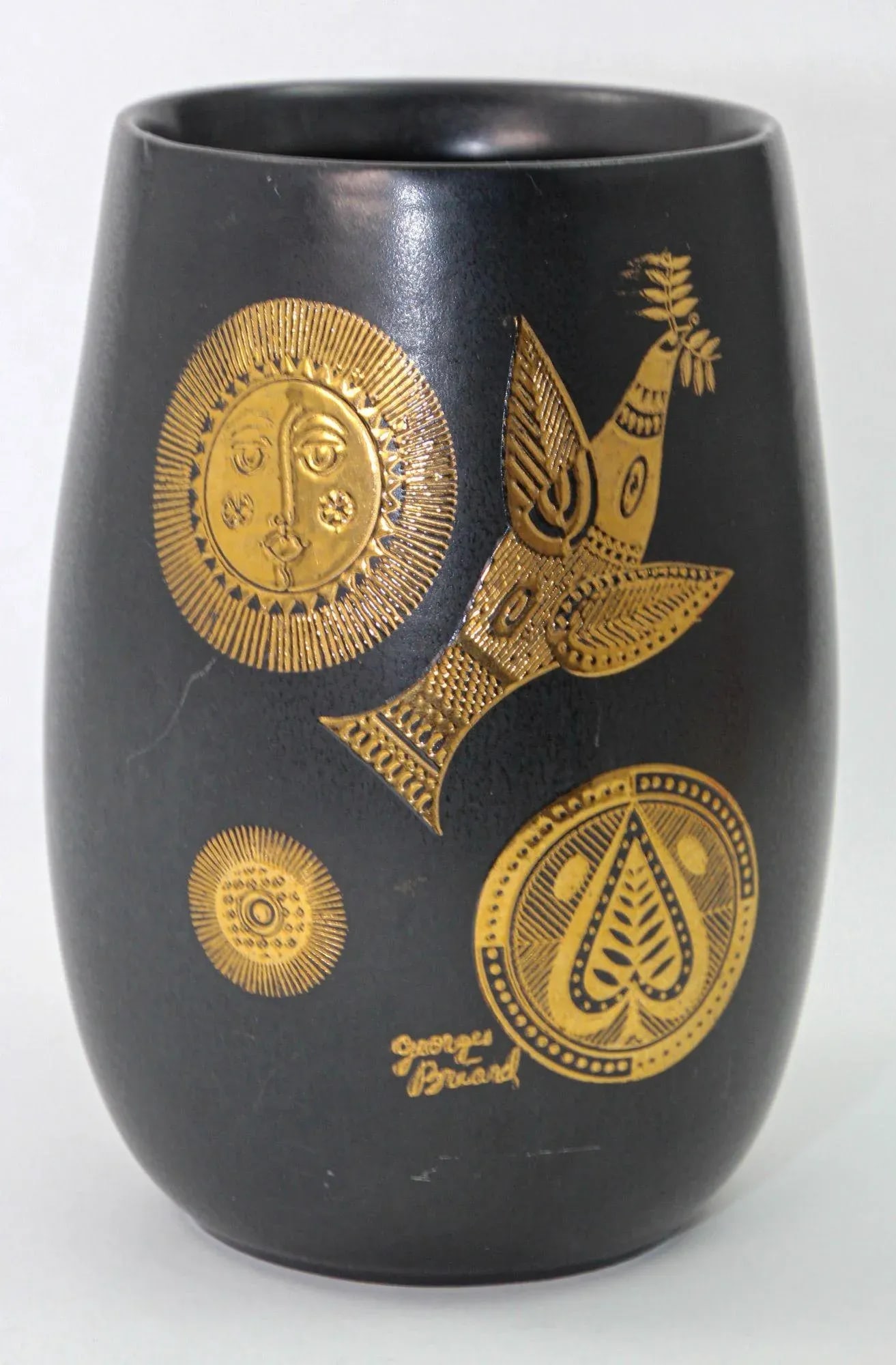 Georges Briard Black and Gold Ceramic Vase for Hyalyn 1960s Hollywood Regency - 2