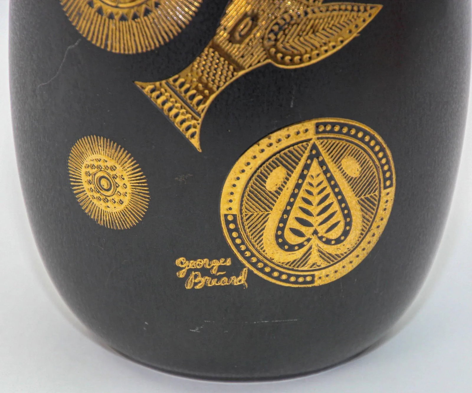 Georges Briard Black and Gold Ceramic Vase for Hyalyn 1960s Hollywood Regency - 7