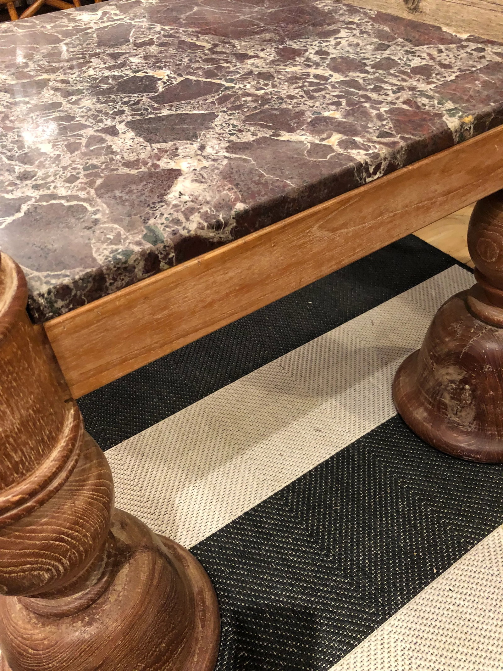 Anglo Indian Square Carved Wood & Marble Top Coffee Table - 11