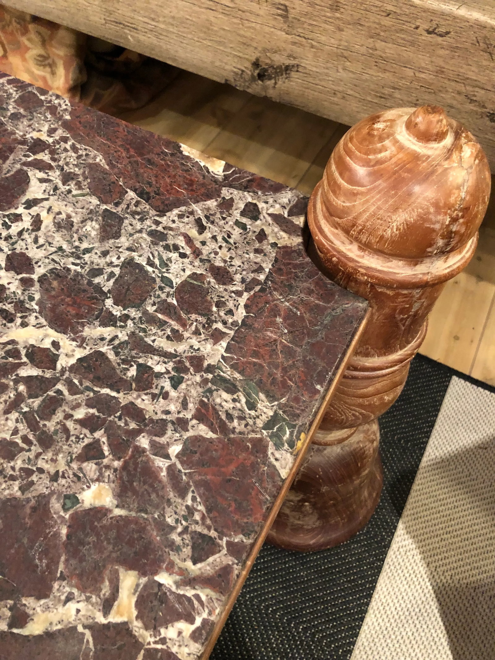 Anglo Indian Square Carved Wood & Marble Top Coffee Table - 12