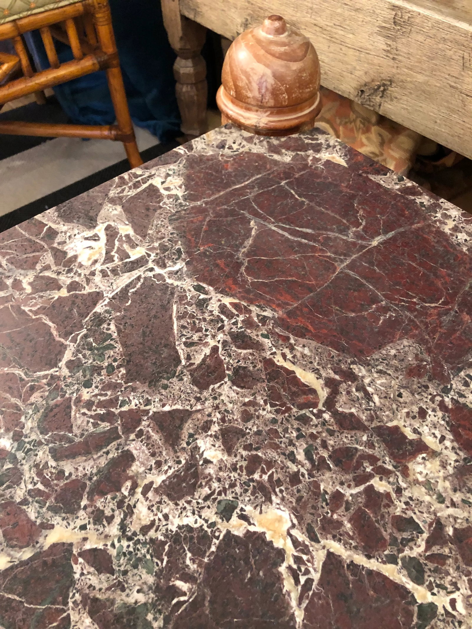 Anglo Indian Square Carved Wood & Marble Top Coffee Table - 3