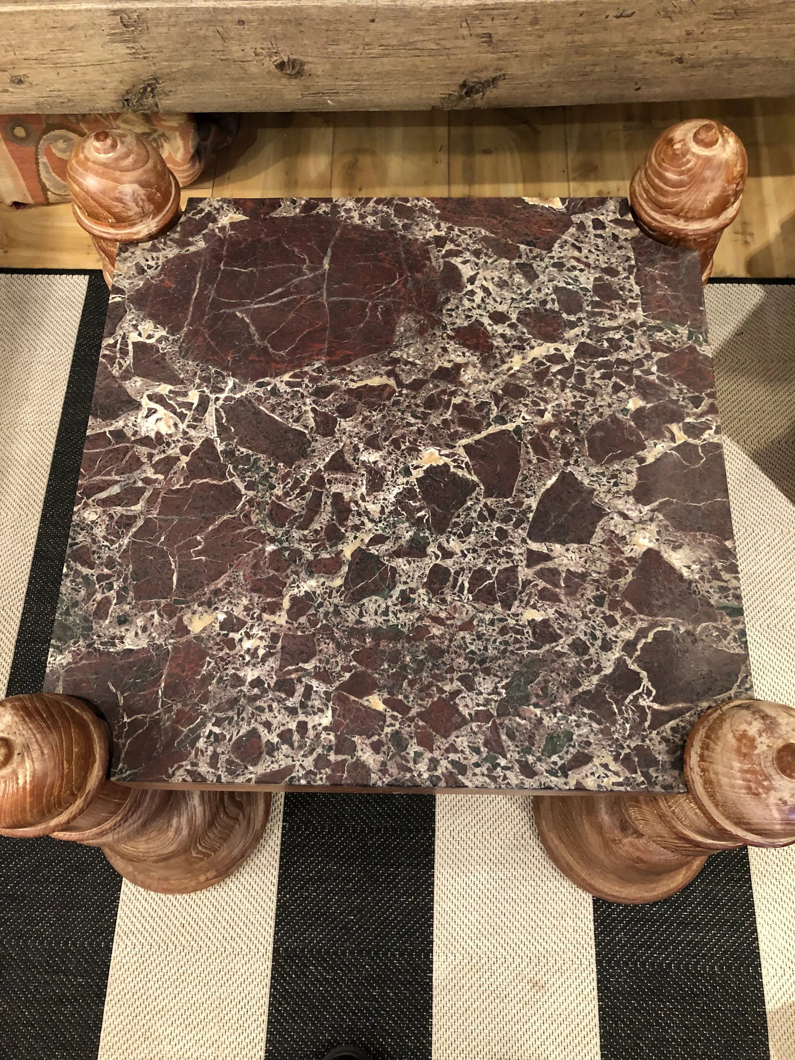 Anglo Indian Square Carved Wood & Marble Top Coffee Table - 6