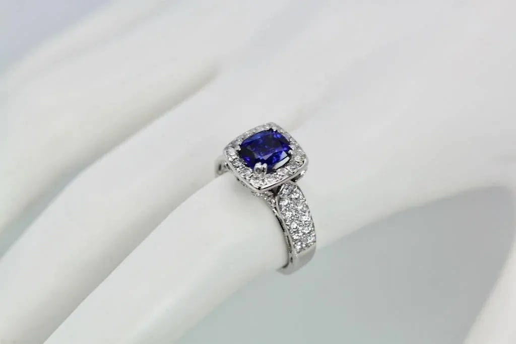 Burma Sapphire 18k Ring With Diamond Surround Size 6.5 - 2