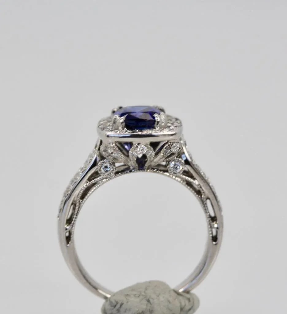 Burma Sapphire 18k Ring With Diamond Surround Size 6.5 - 3