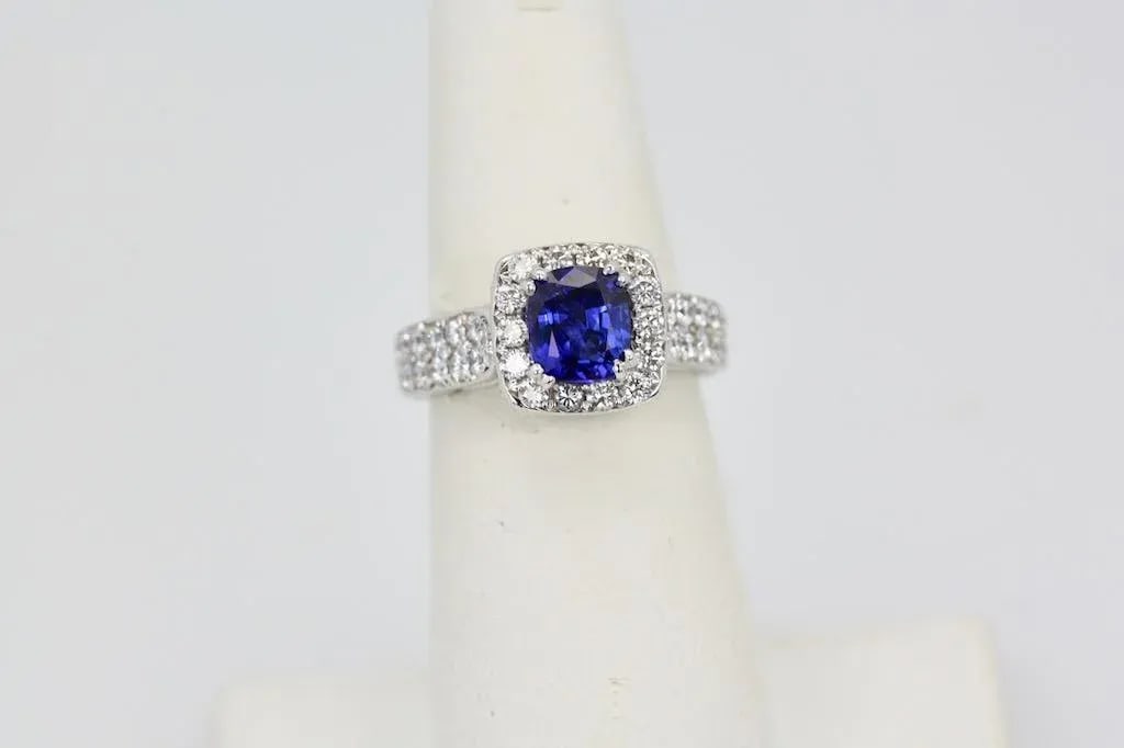 Burma Sapphire 18k Ring With Diamond Surround Size 6.5 - 4
