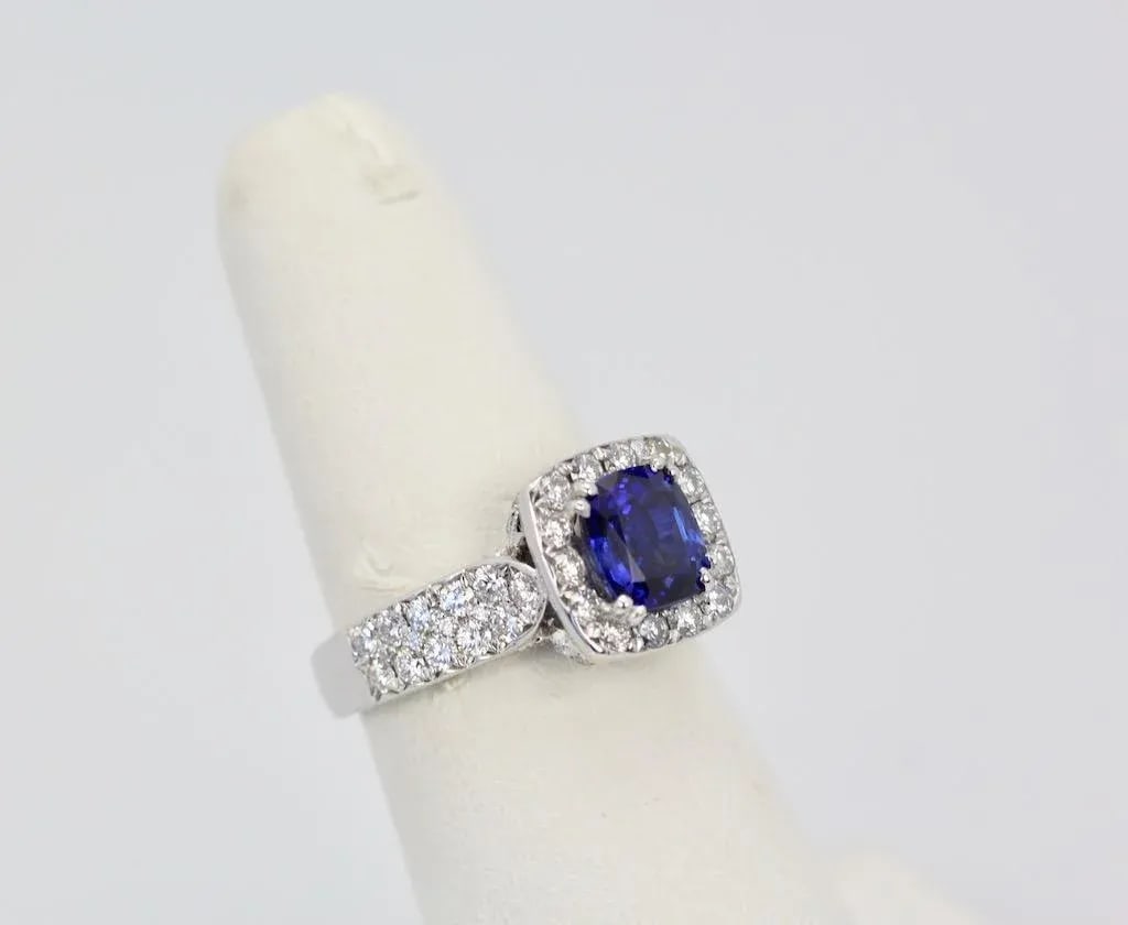 Burma Sapphire 18k Ring With Diamond Surround Size 6.5 - 5