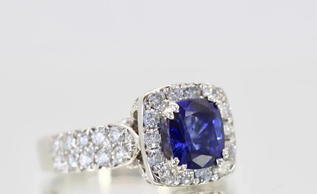Burma Sapphire 18k Ring With Diamond Surround Size 6.5 - 6