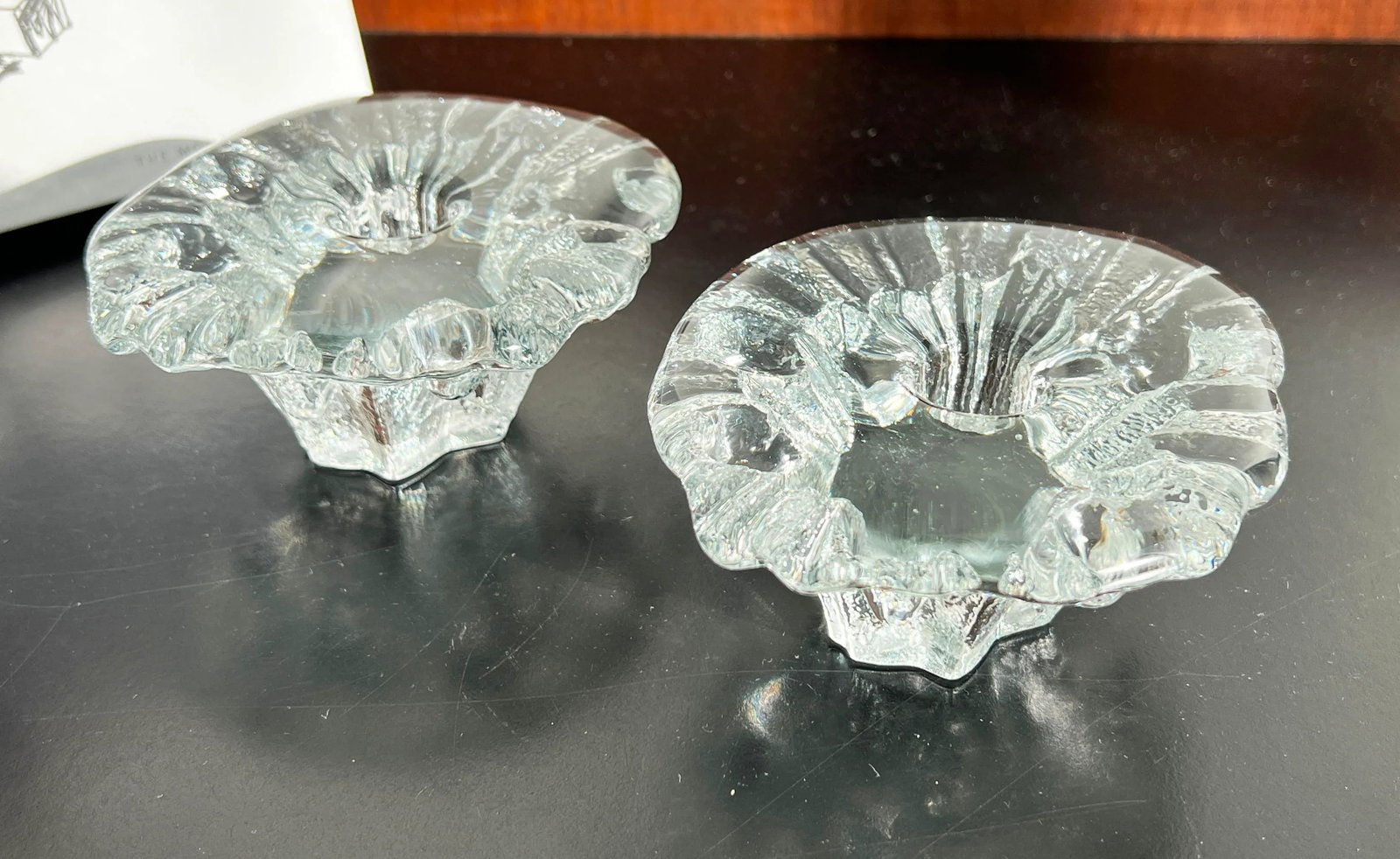 Vintage Scandinavian Art Glass 'Ice' Candle Holders by Tapio Wirkkala for Iittala - a Pair - 5