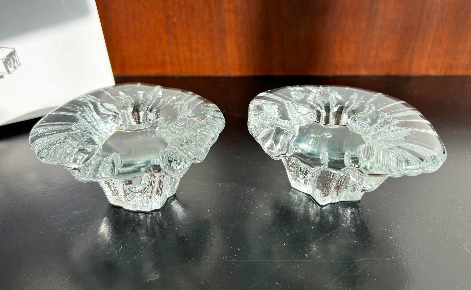 Vintage Scandinavian Art Glass 'Ice' Candle Holders by Tapio Wirkkala for Iittala - a Pair - 6