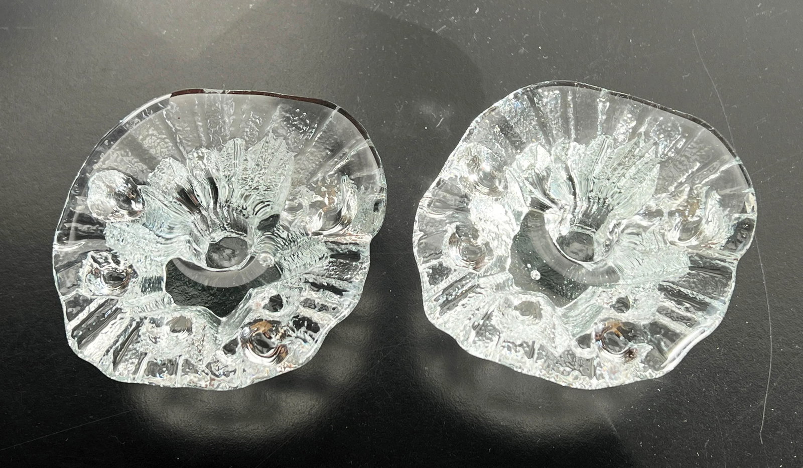 Vintage Scandinavian Art Glass 'Ice' Candle Holders by Tapio Wirkkala for Iittala - a Pair - 9