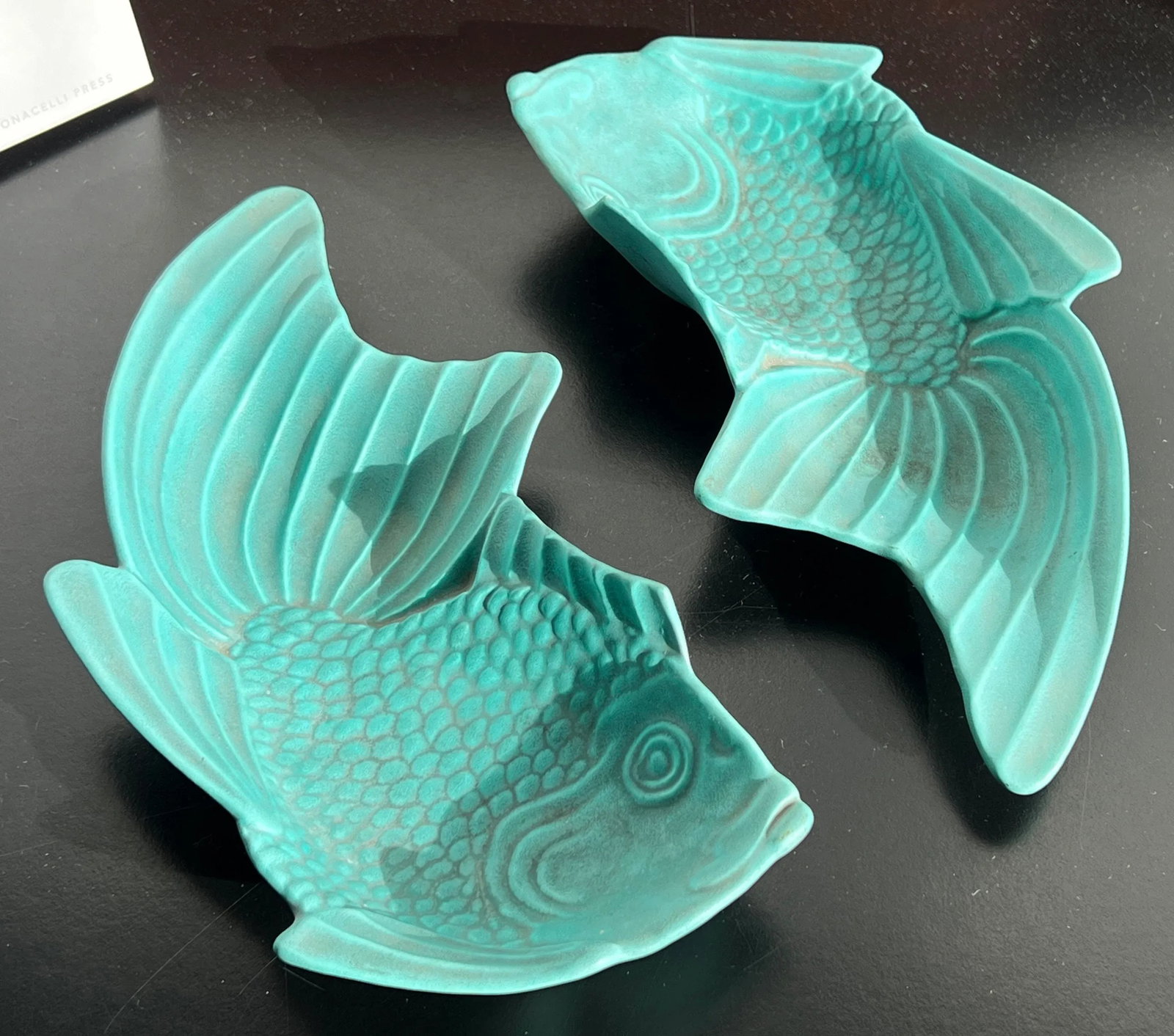 Rare 1950's Vintage California Pottery Koi Fish Plates - a Pair - 4