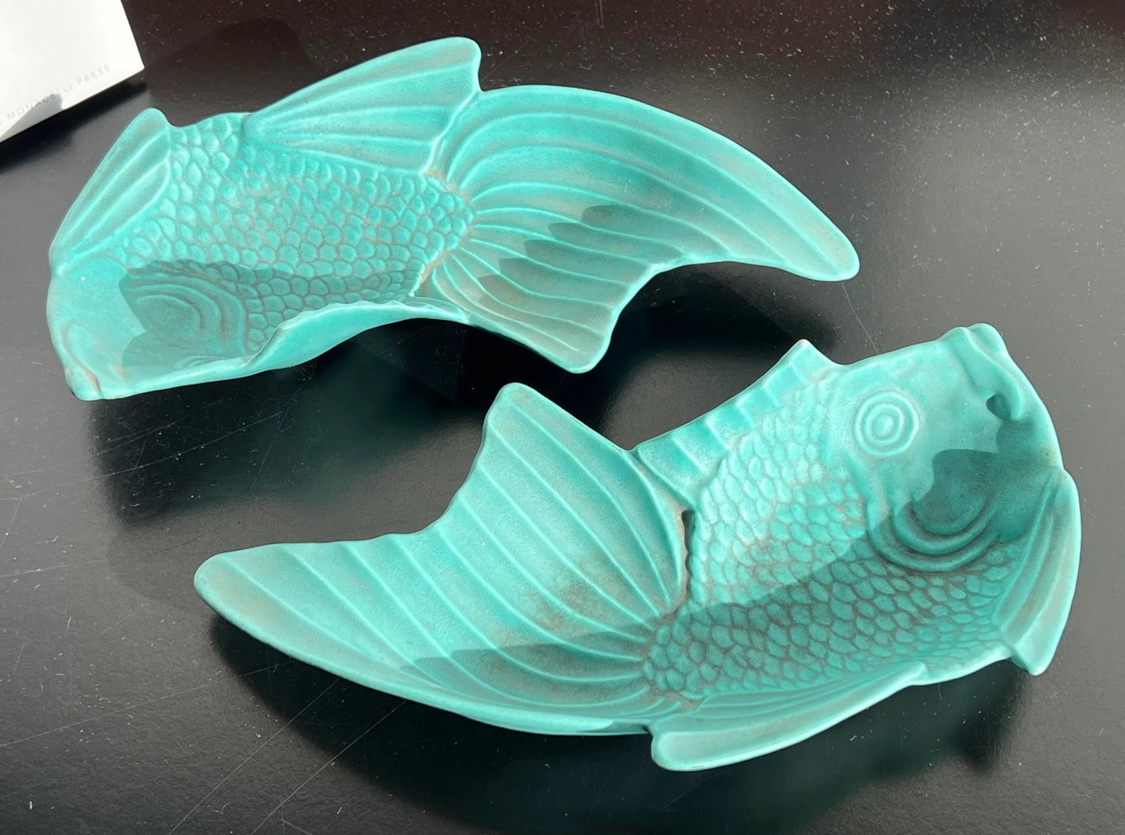 Rare 1950's Vintage California Pottery Koi Fish Plates - a Pair - 7