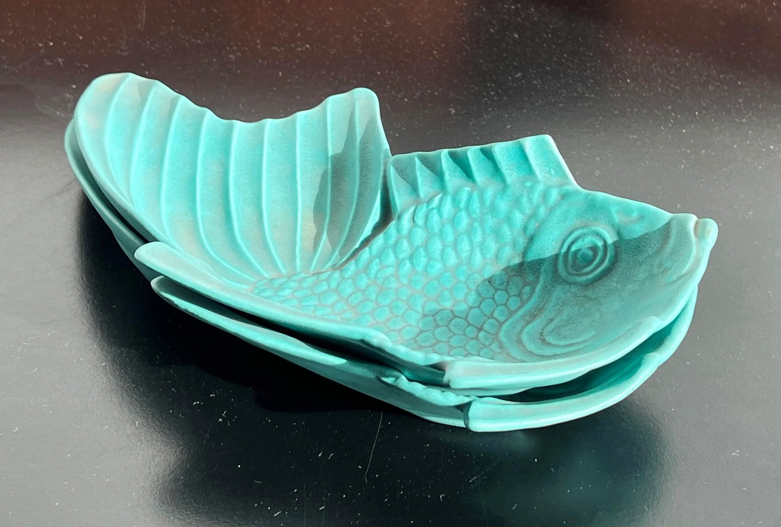 Rare 1950's Vintage California Pottery Koi Fish Plates - a Pair - 8