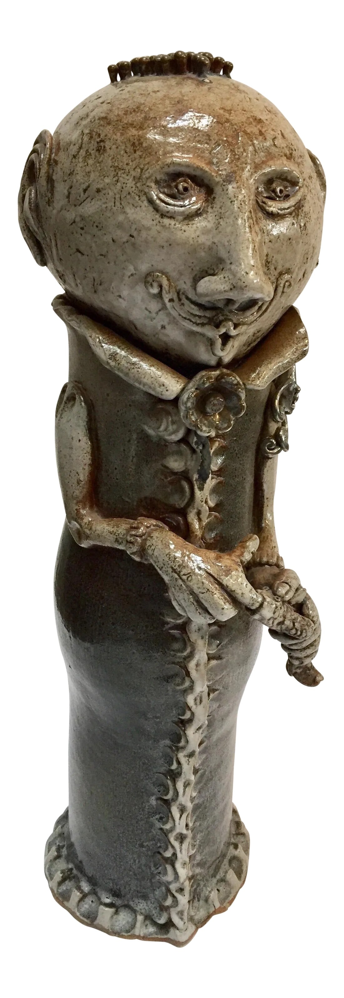 Pop Surrealist California Studio Ceramic Art Figure: This is a unique large ceramic sculpture California Art Studio Pop Surrealist fantasy figure, Truly a one of a kind ceramic sculpture, wood fired and painted stoneware, surrealist fantasy utopia