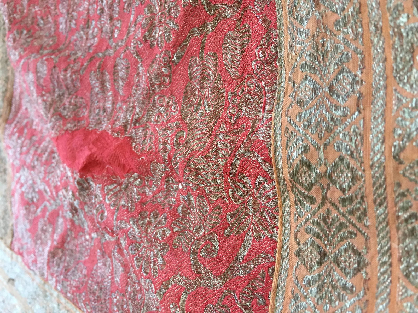 Vintage Indian Silk Sari Textile Quilt Patchwork - 4
