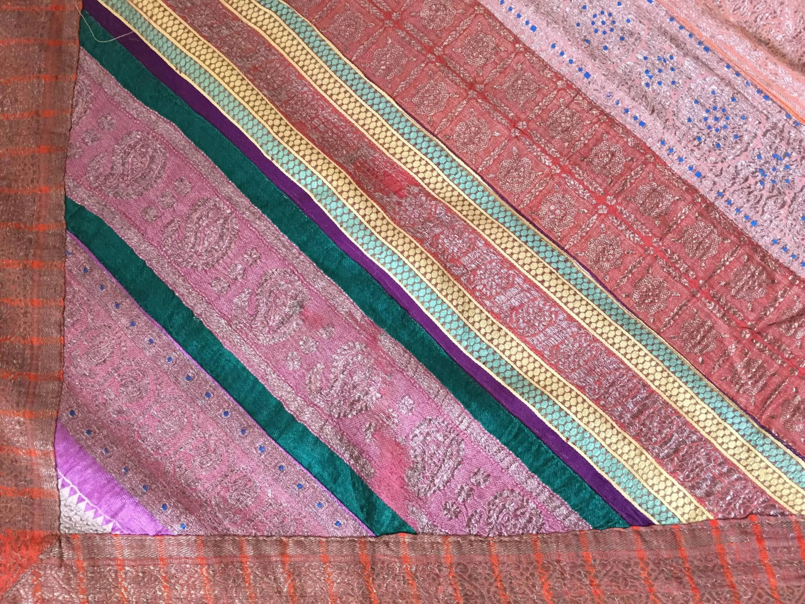 Vintage Indian Silk Sari Textile Quilt Patchwork - 5