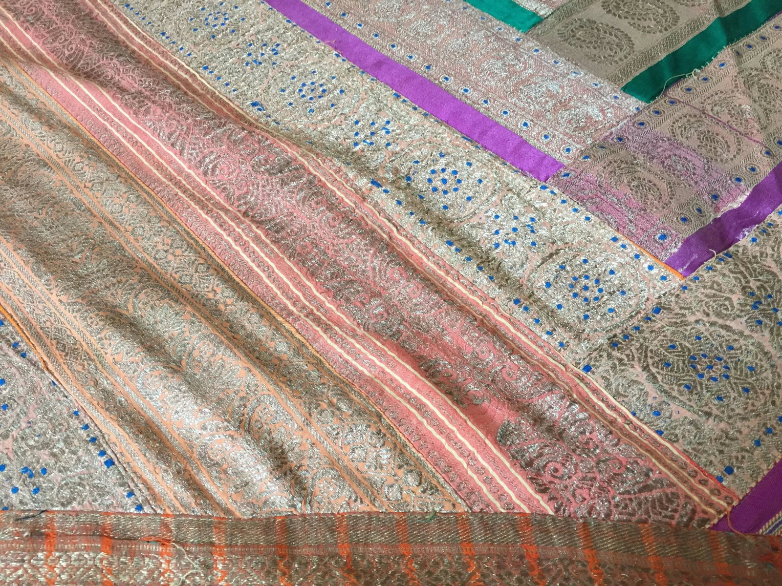 Vintage Indian Silk Sari Textile Quilt Patchwork - 6