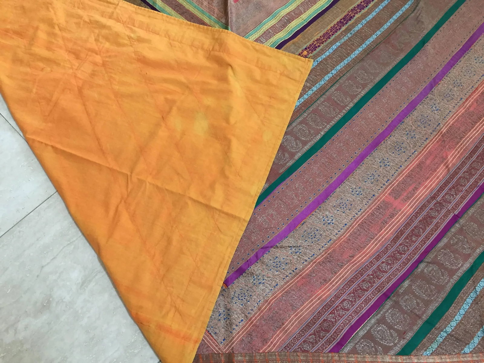Vintage Indian Silk Sari Textile Quilt Patchwork - 7
