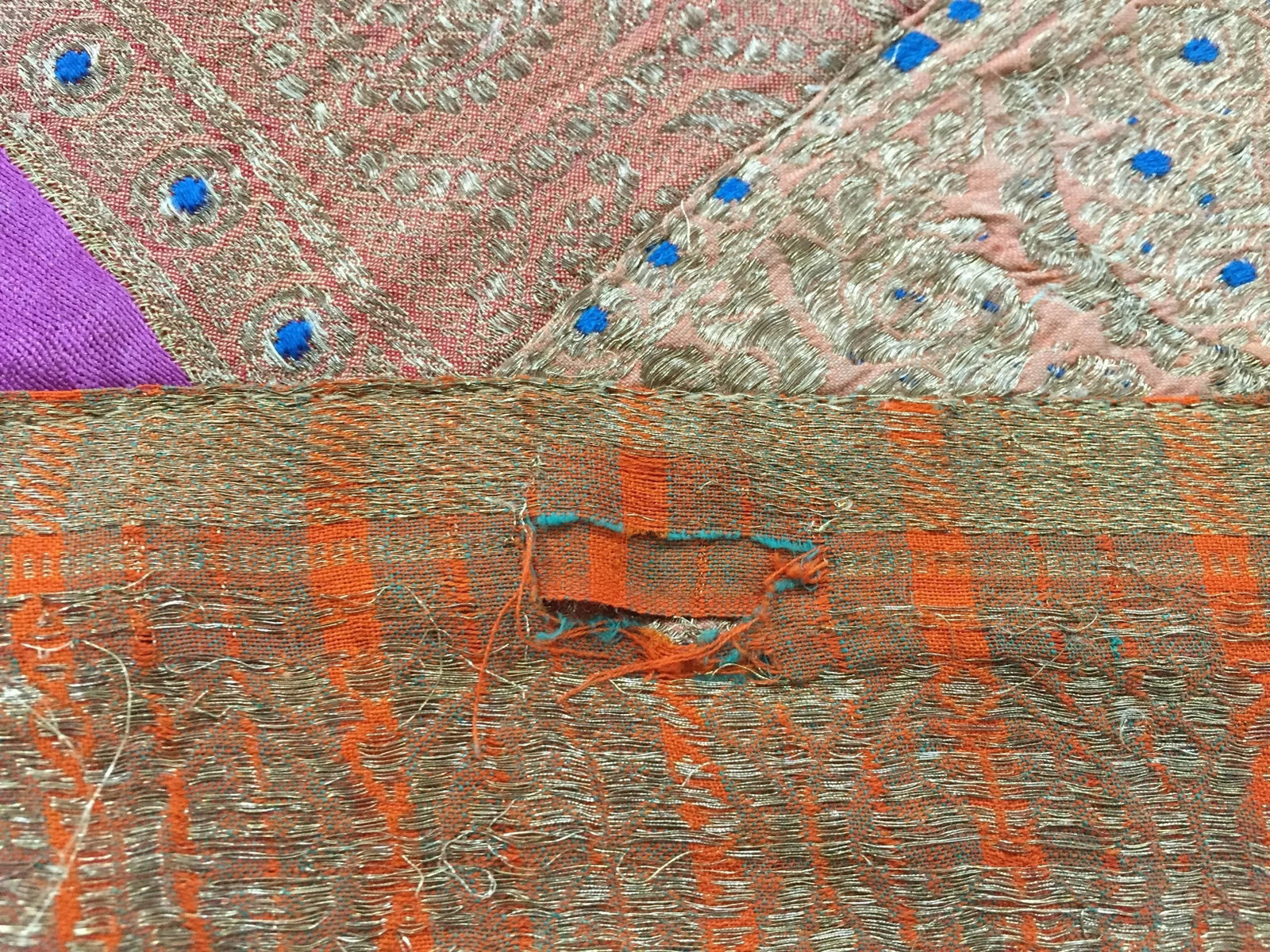 Vintage Indian Silk Sari Textile Quilt Patchwork - 8