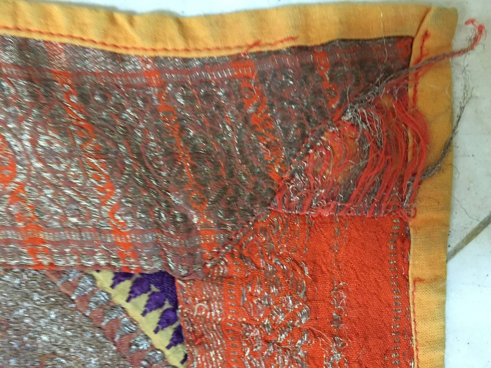 Vintage Indian Silk Sari Textile Quilt Patchwork - 9