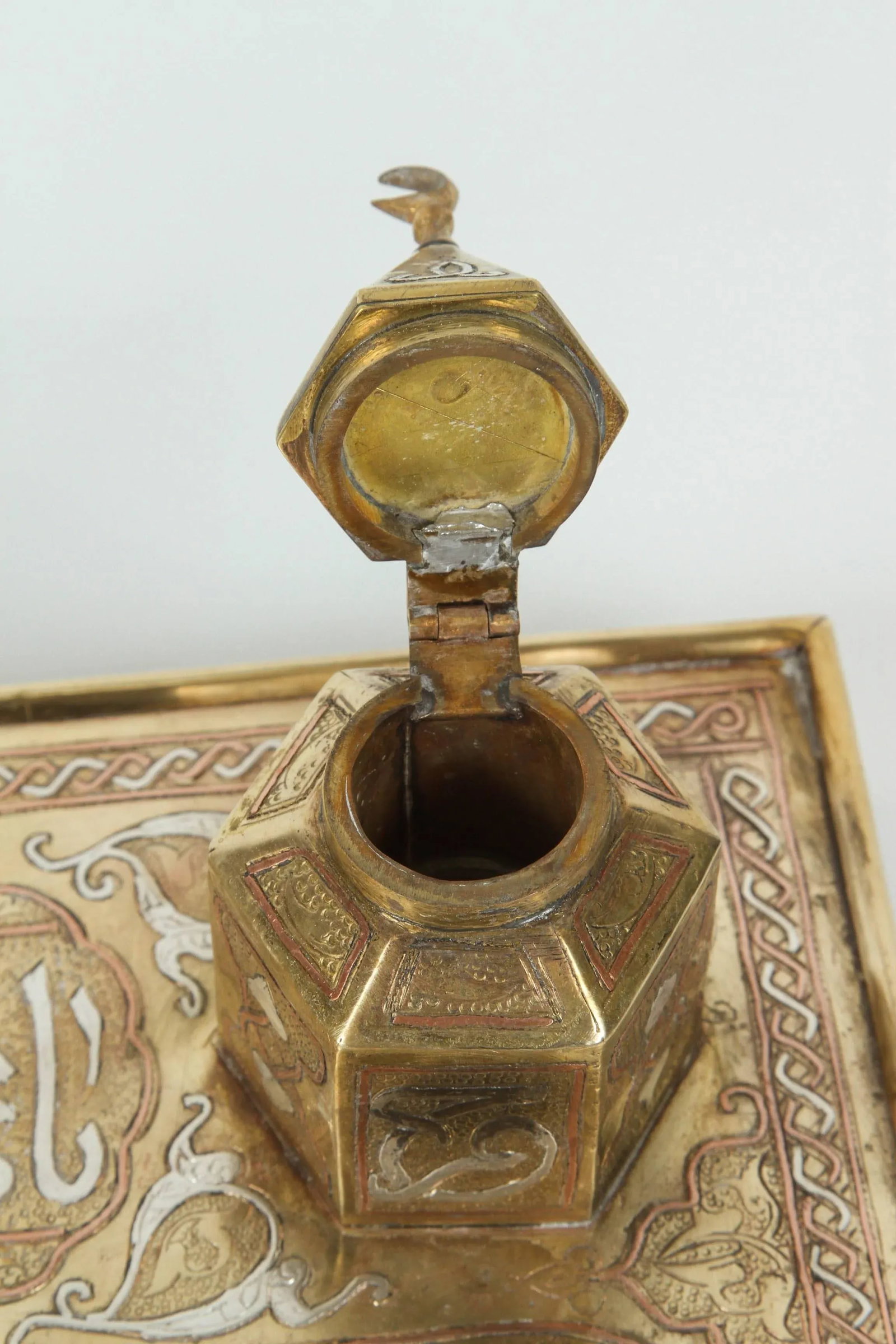 Moorish Style Polished Brass Islamic Desk Inkwells Set - 4
