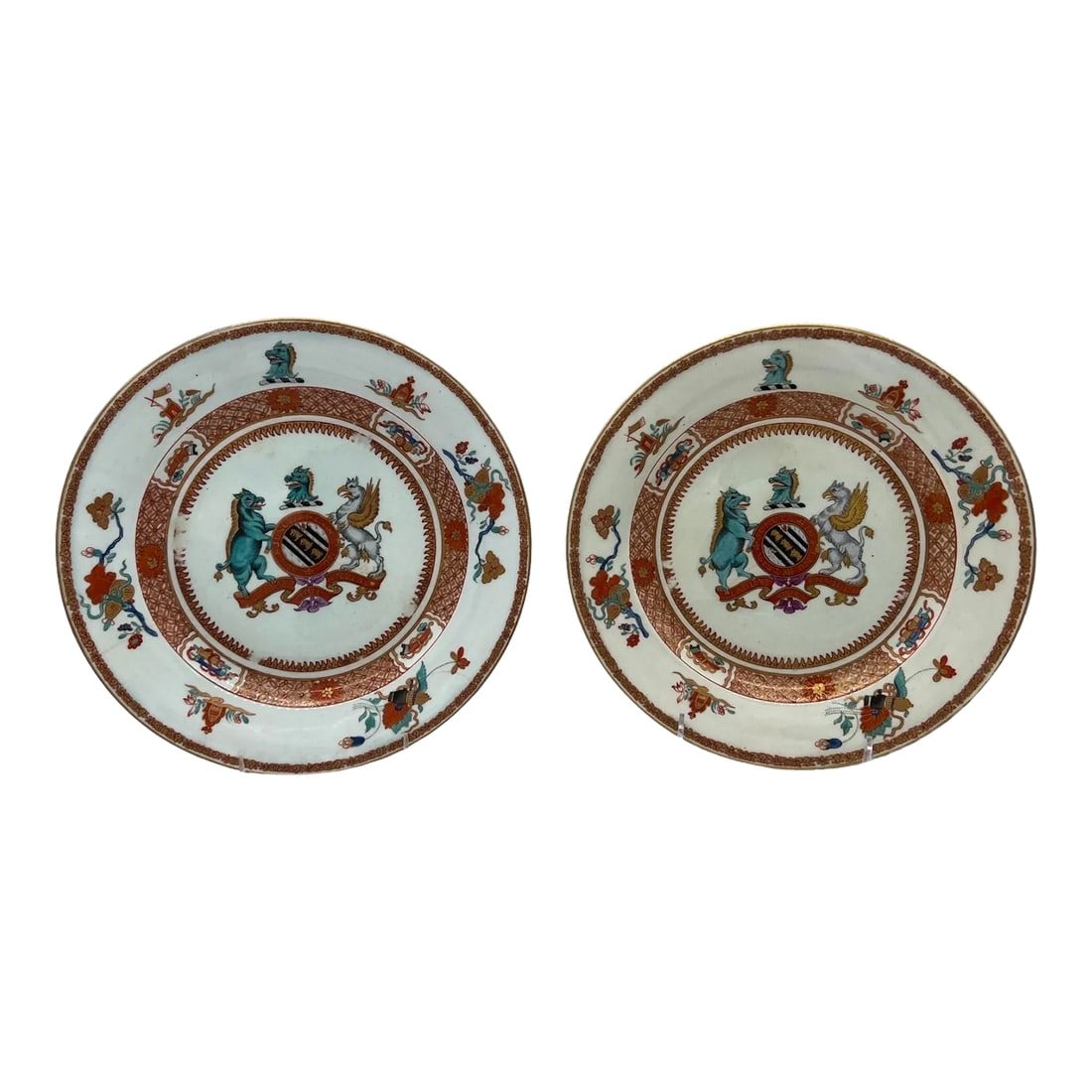 Pair, Chinese Export 'Yonge' Armorial Porcelain Plates Yongzhen Circa 1731 (1 of 9)