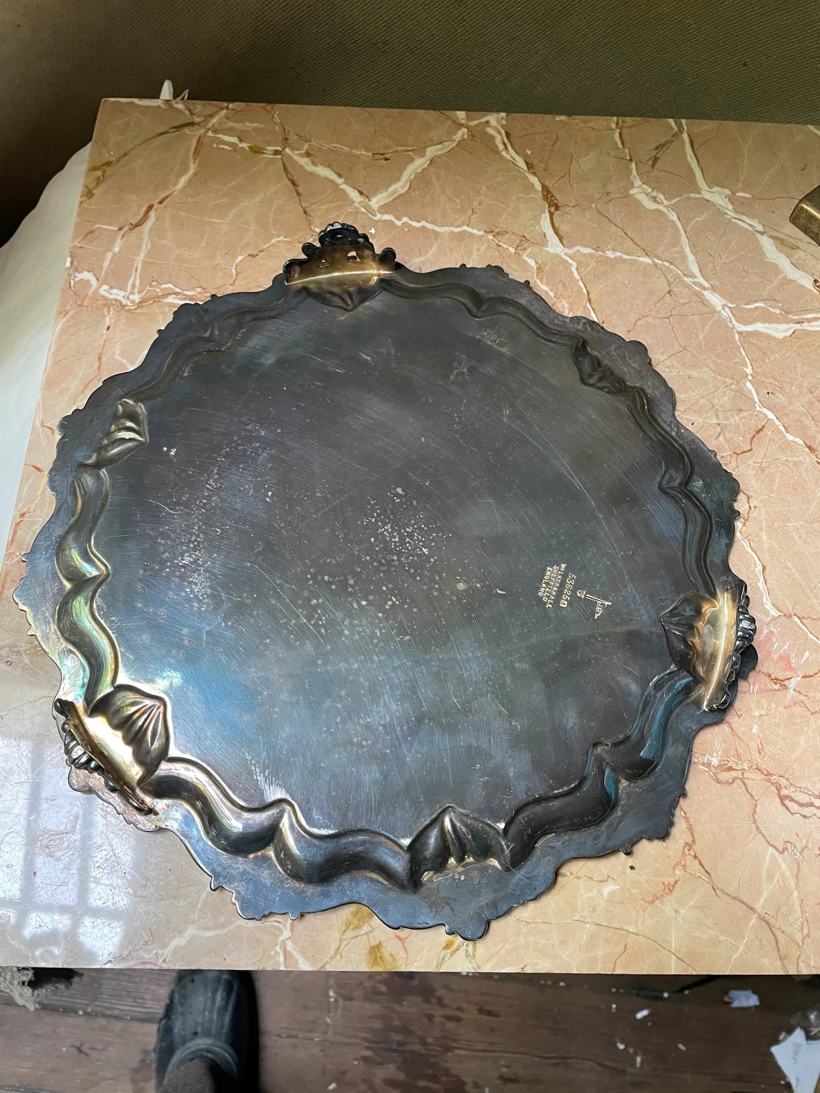 Walker & Hall 1906 Sheffield England Silverplate Salver Footed Tray Plateau - 8