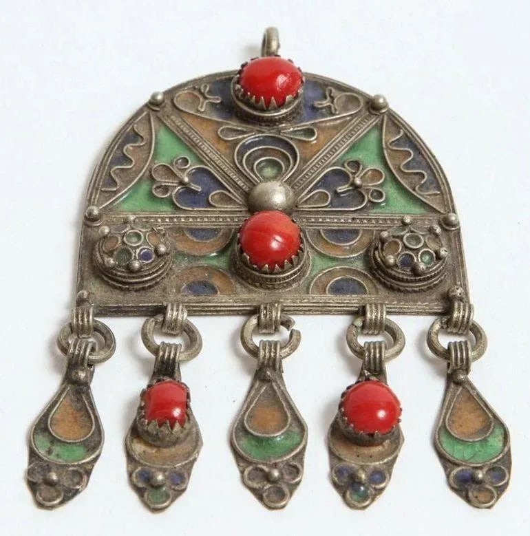 Vintage Moroccan Pendant Fibula Pin Brooch - 2