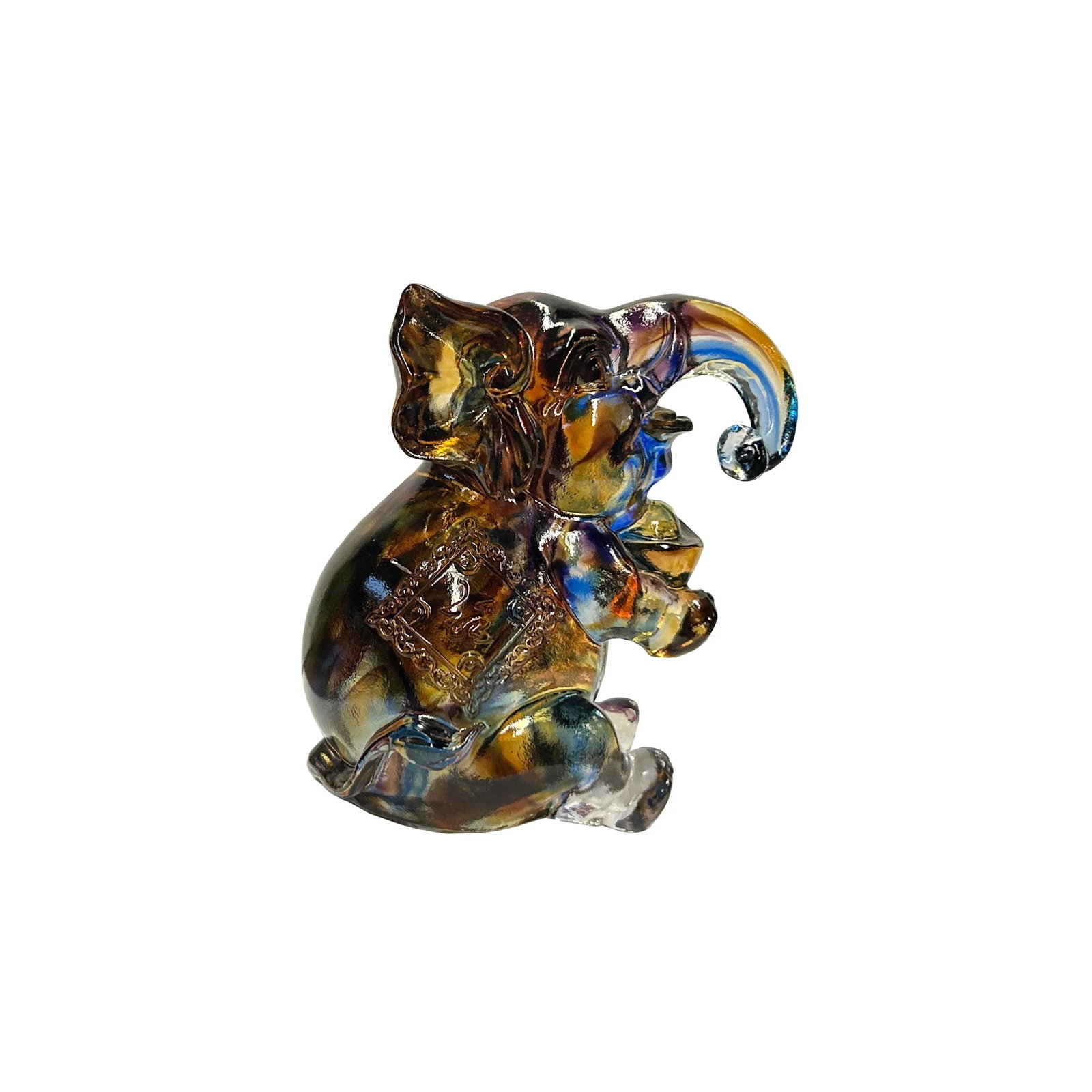 Pair Mixed Color Crystal Glass Fengshui Fortune Trunk Up Elephant Statues - 10