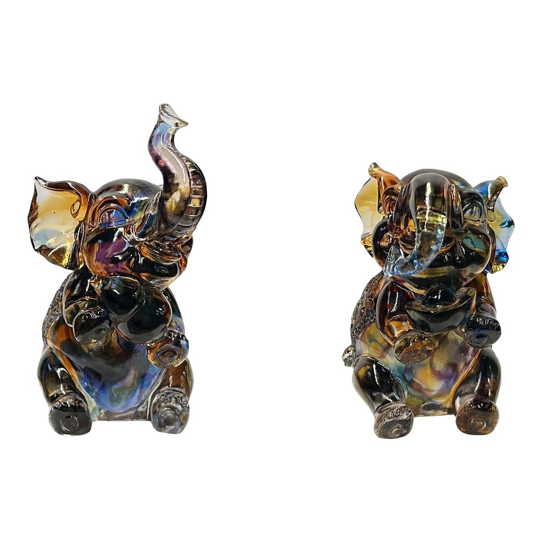Pair Mixed Color Crystal Glass Fengshui Fortune Trunk Up Elephant Statues (1 of 10)