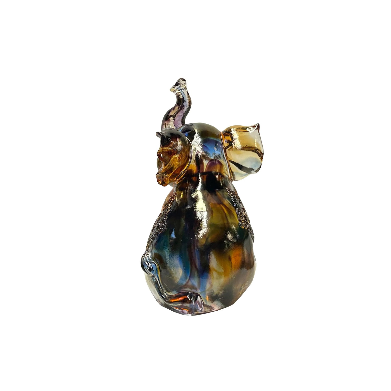 Pair Mixed Color Crystal Glass Fengshui Fortune Trunk Up Elephant Statues - 2