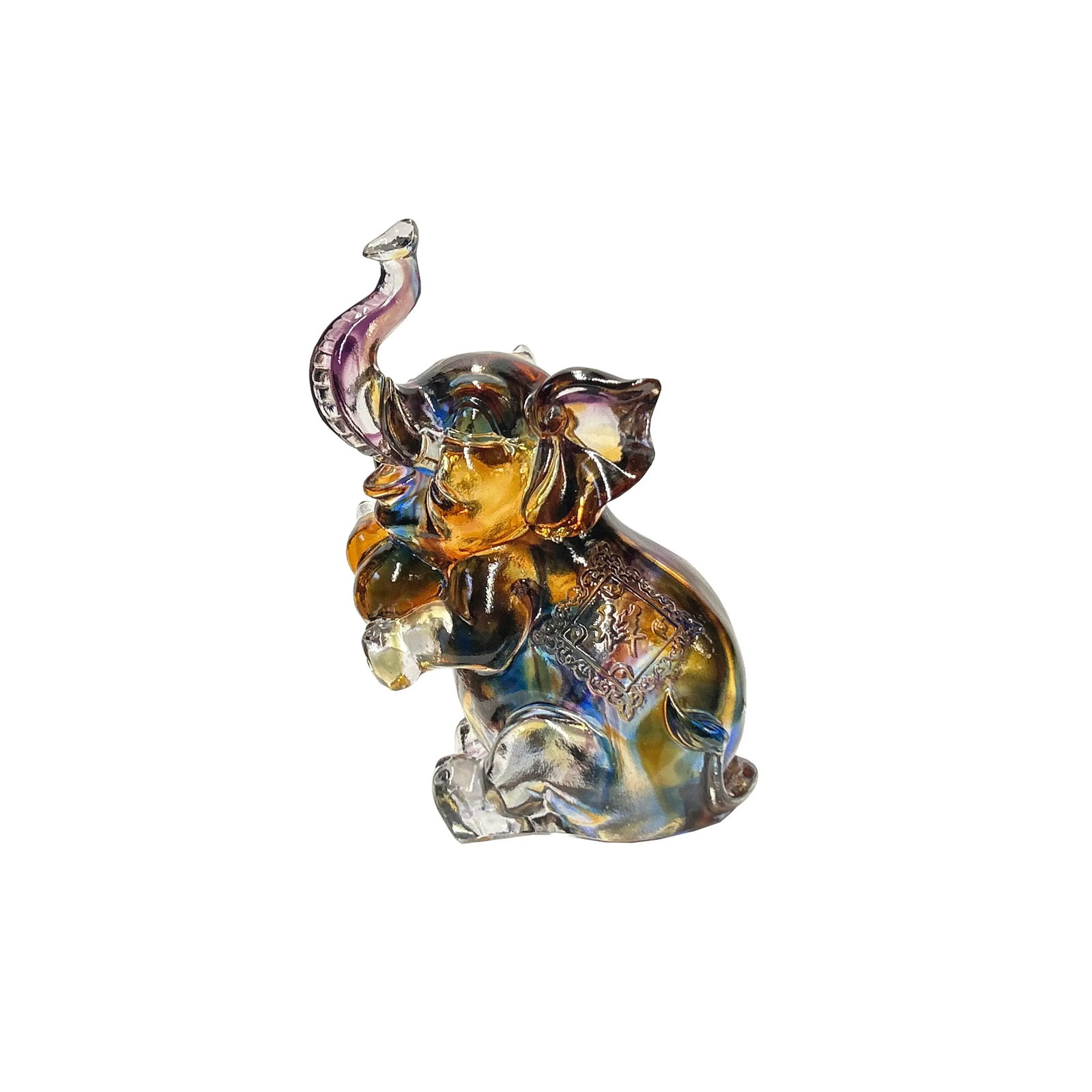 Pair Mixed Color Crystal Glass Fengshui Fortune Trunk Up Elephant Statues - 3