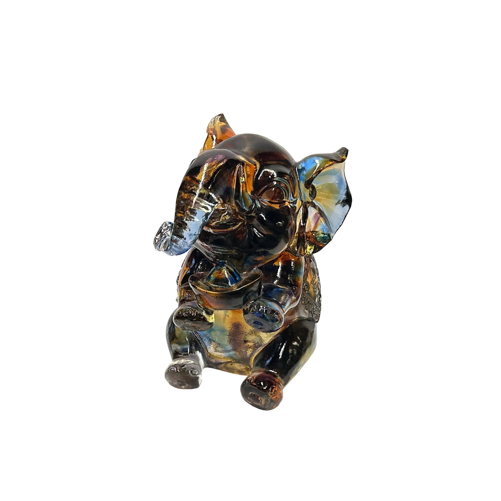 Pair Mixed Color Crystal Glass Fengshui Fortune Trunk Up Elephant Statues - 4