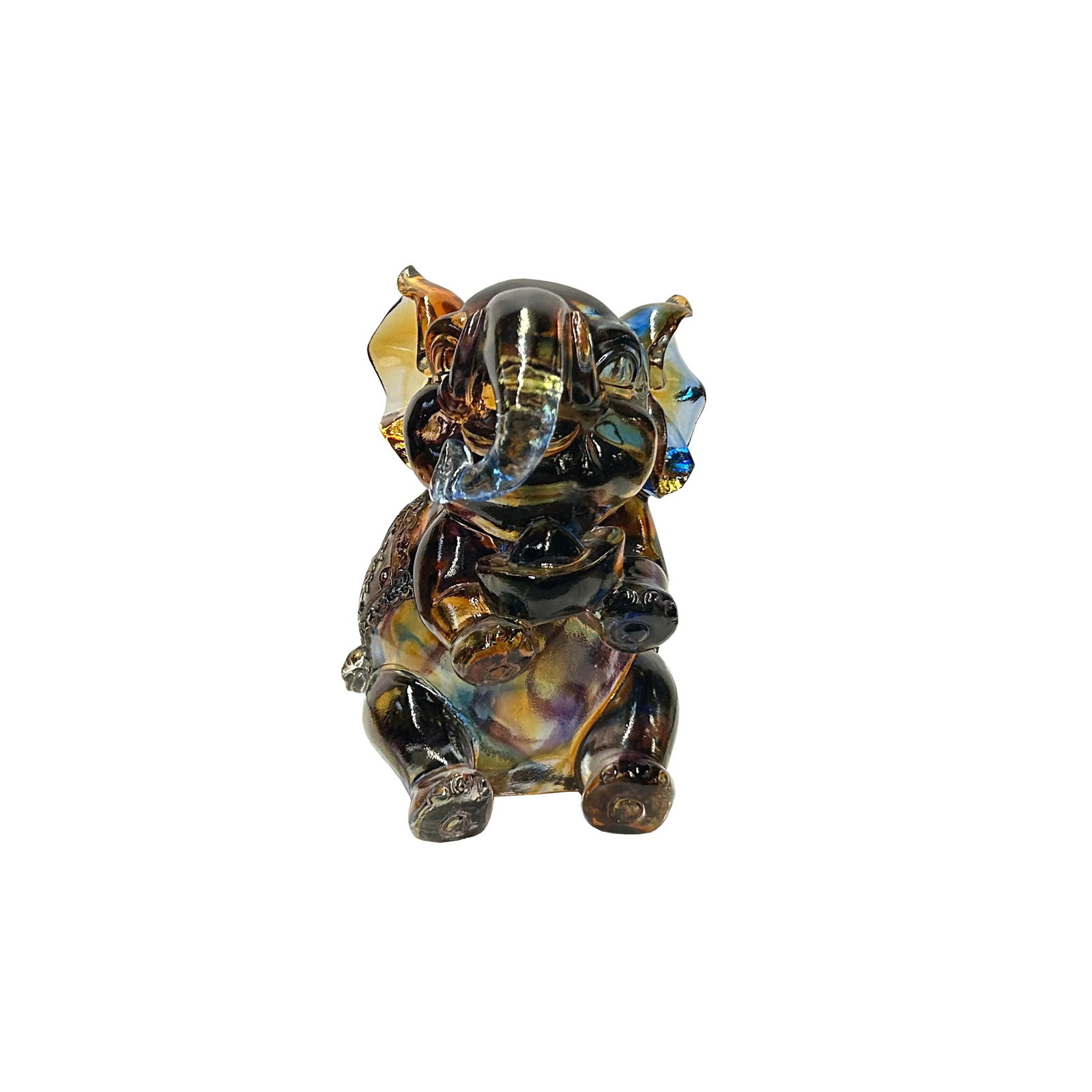 Pair Mixed Color Crystal Glass Fengshui Fortune Trunk Up Elephant Statues - 6