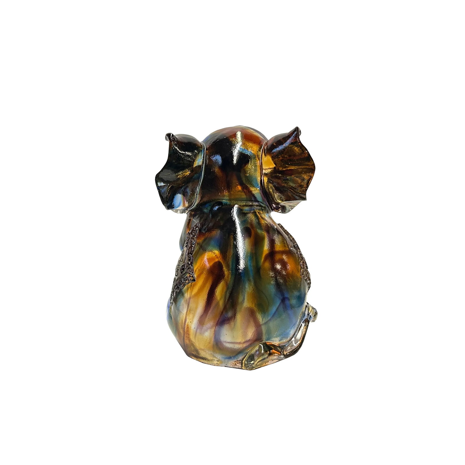 Pair Mixed Color Crystal Glass Fengshui Fortune Trunk Up Elephant Statues - 8