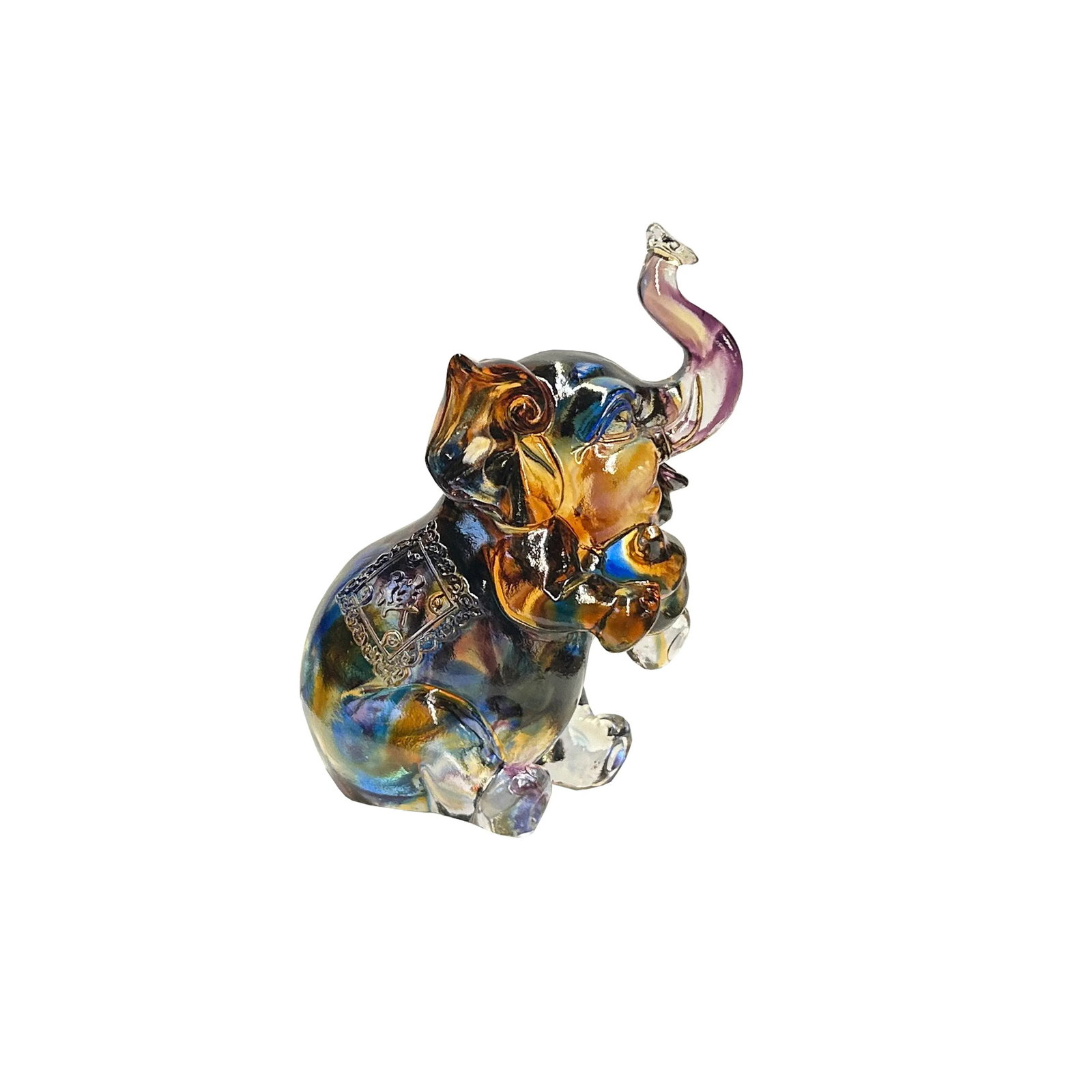 Pair Mixed Color Crystal Glass Fengshui Fortune Trunk Up Elephant Statues - 9