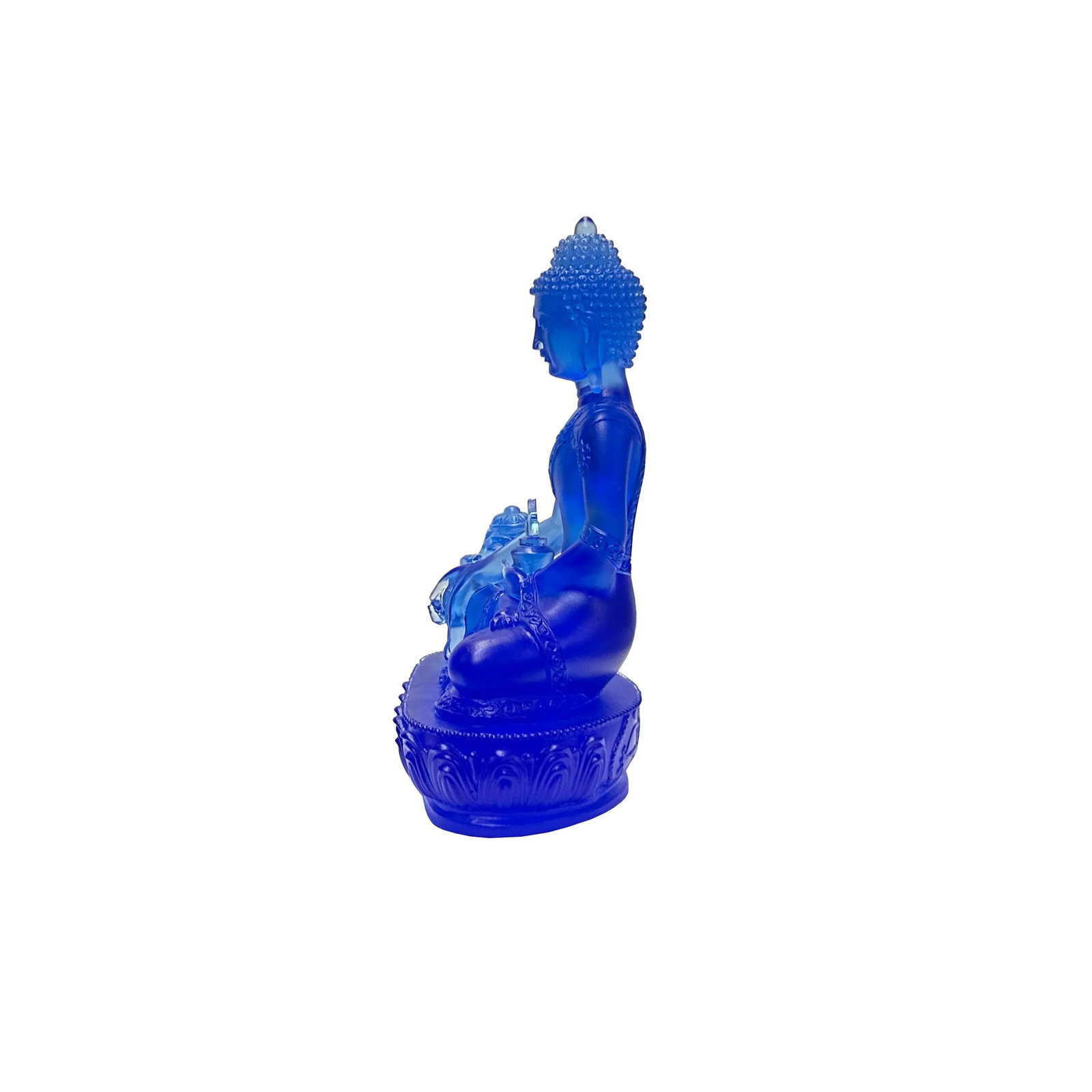 Blue Crystal Glass Lotus Cross Leg Meditation Sitting Medicine Buddha - 2
