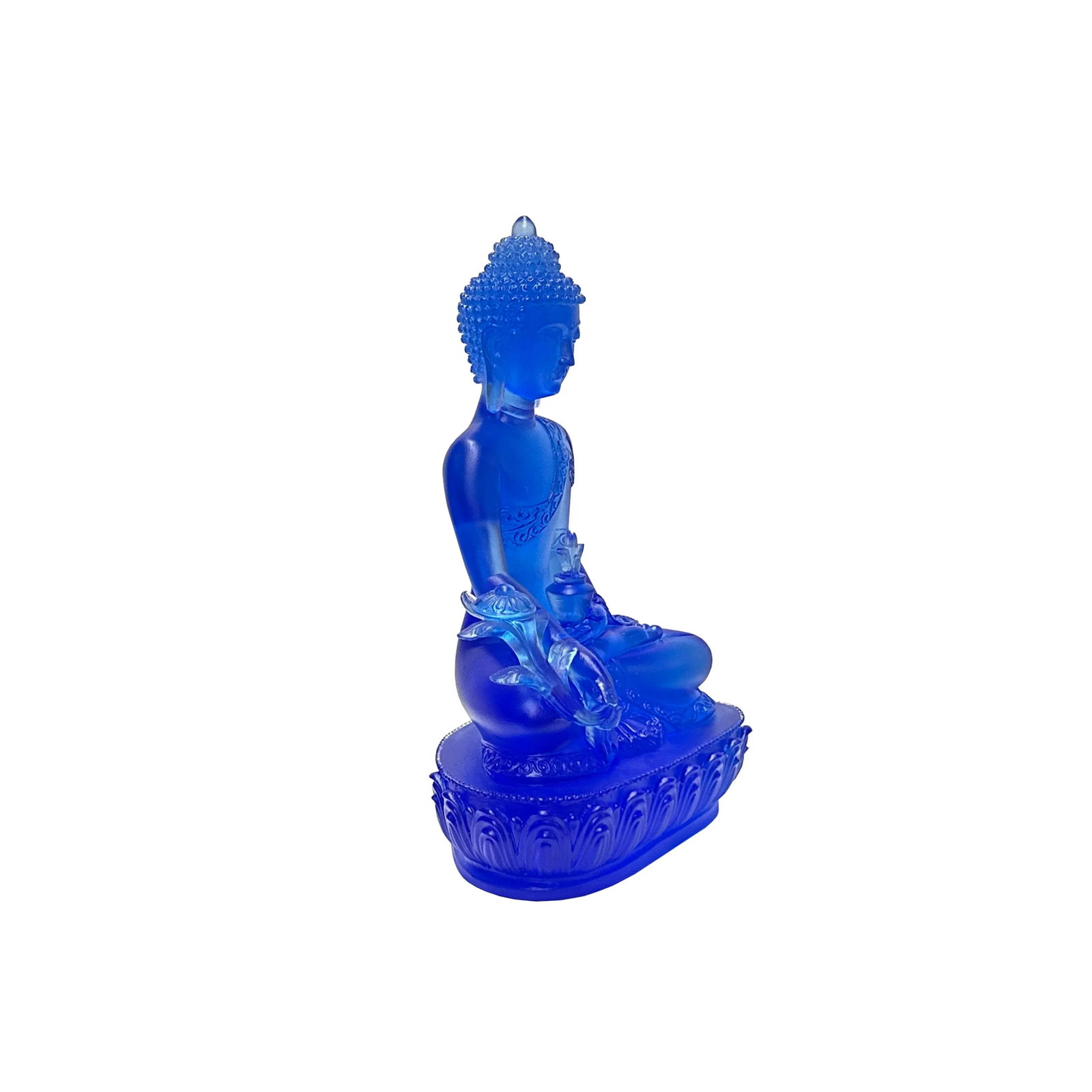 Blue Crystal Glass Lotus Cross Leg Meditation Sitting Medicine Buddha - 3
