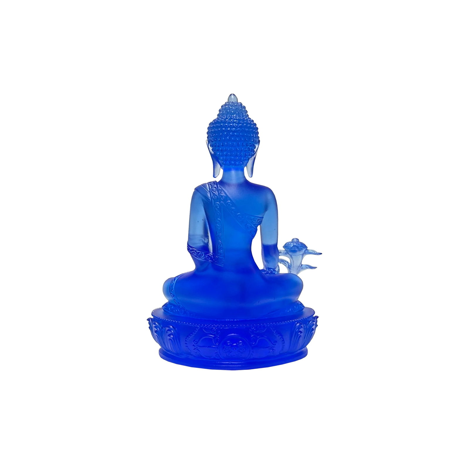 Blue Crystal Glass Lotus Cross Leg Meditation Sitting Medicine Buddha - 4