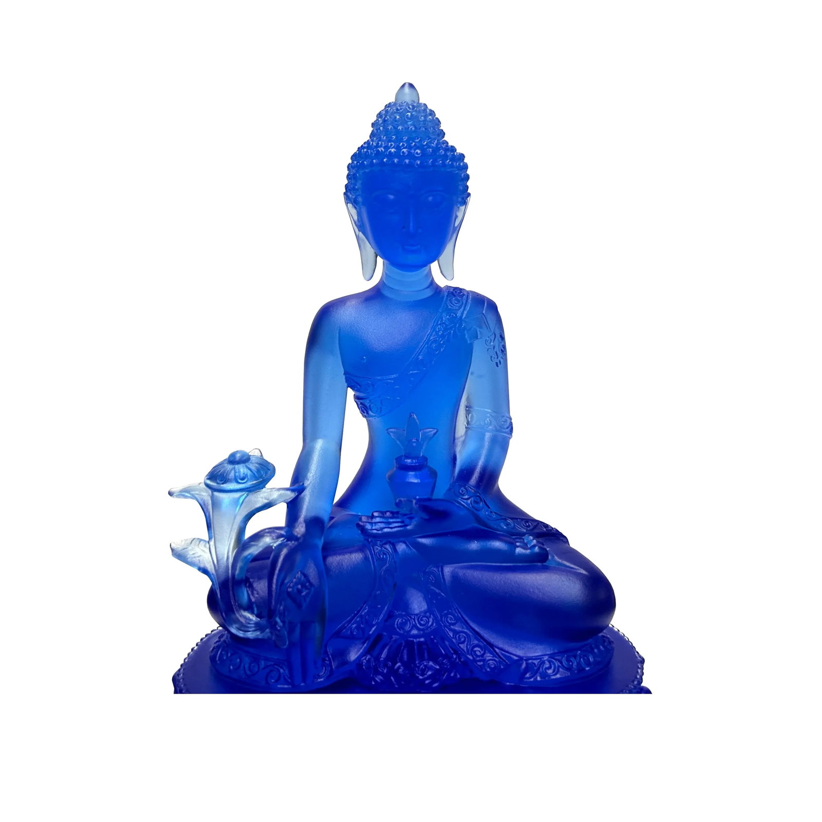 Blue Crystal Glass Lotus Cross Leg Meditation Sitting Medicine Buddha - 5