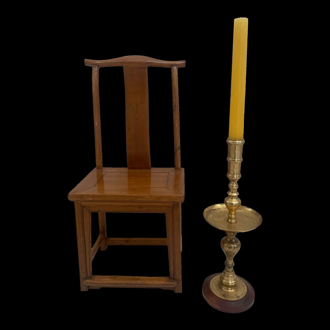 Vintage Brass Moroccan Pillar Candle Holder 1950s - 2