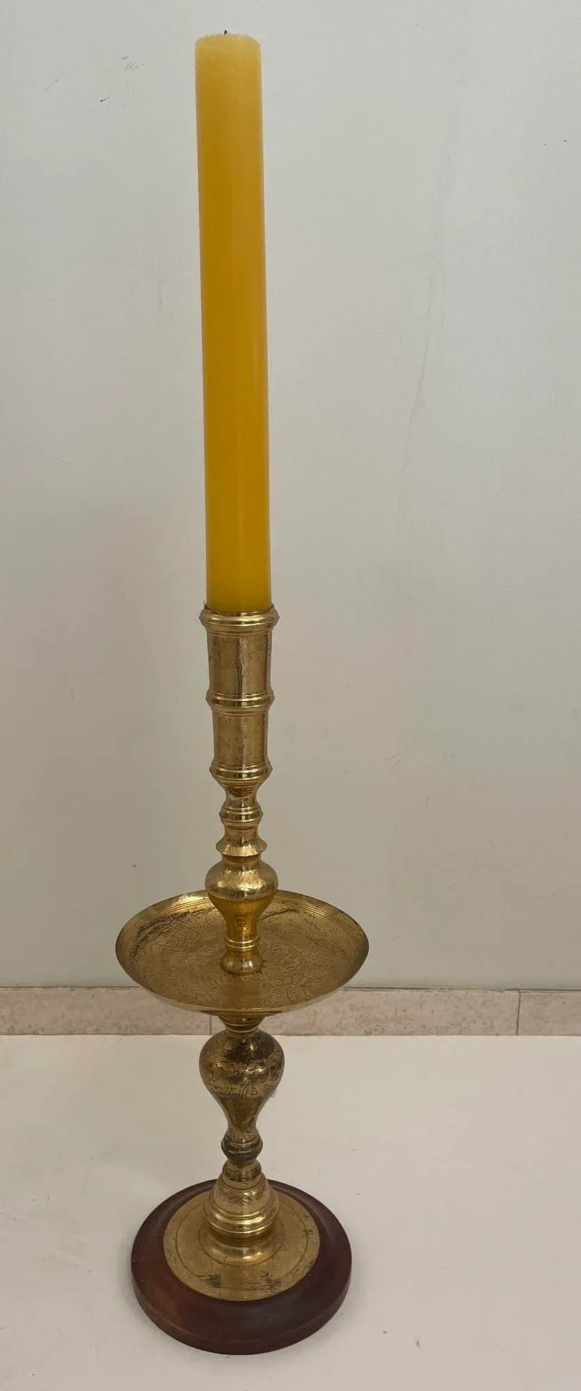 Vintage Brass Moroccan Pillar Candle Holder 1950s - 3