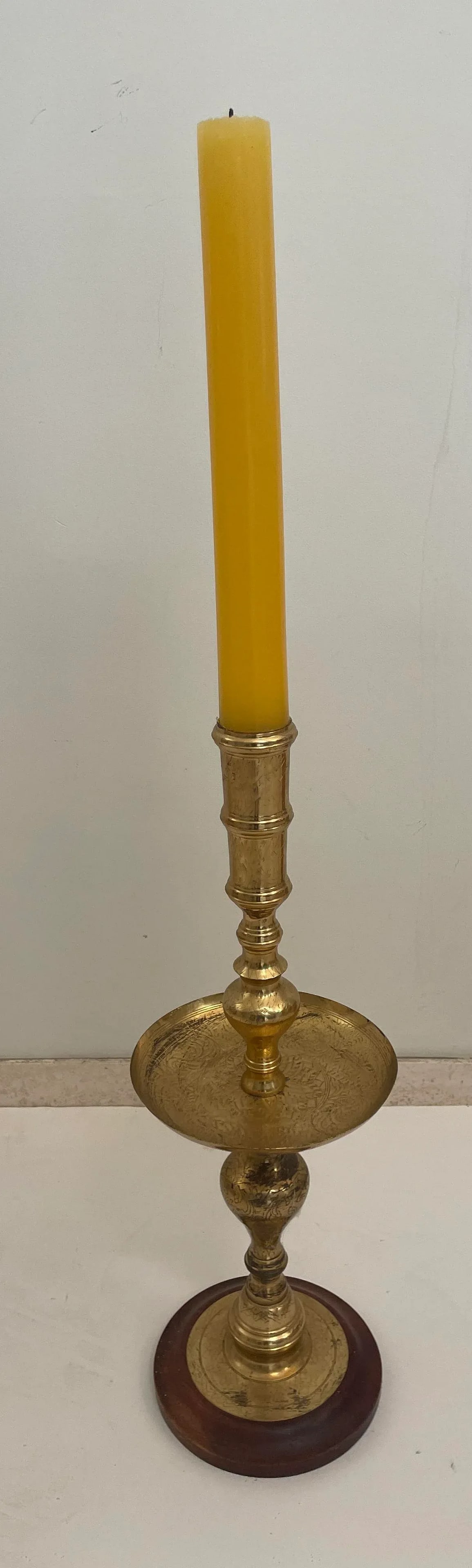 Vintage Brass Moroccan Pillar Candle Holder 1950s - 4