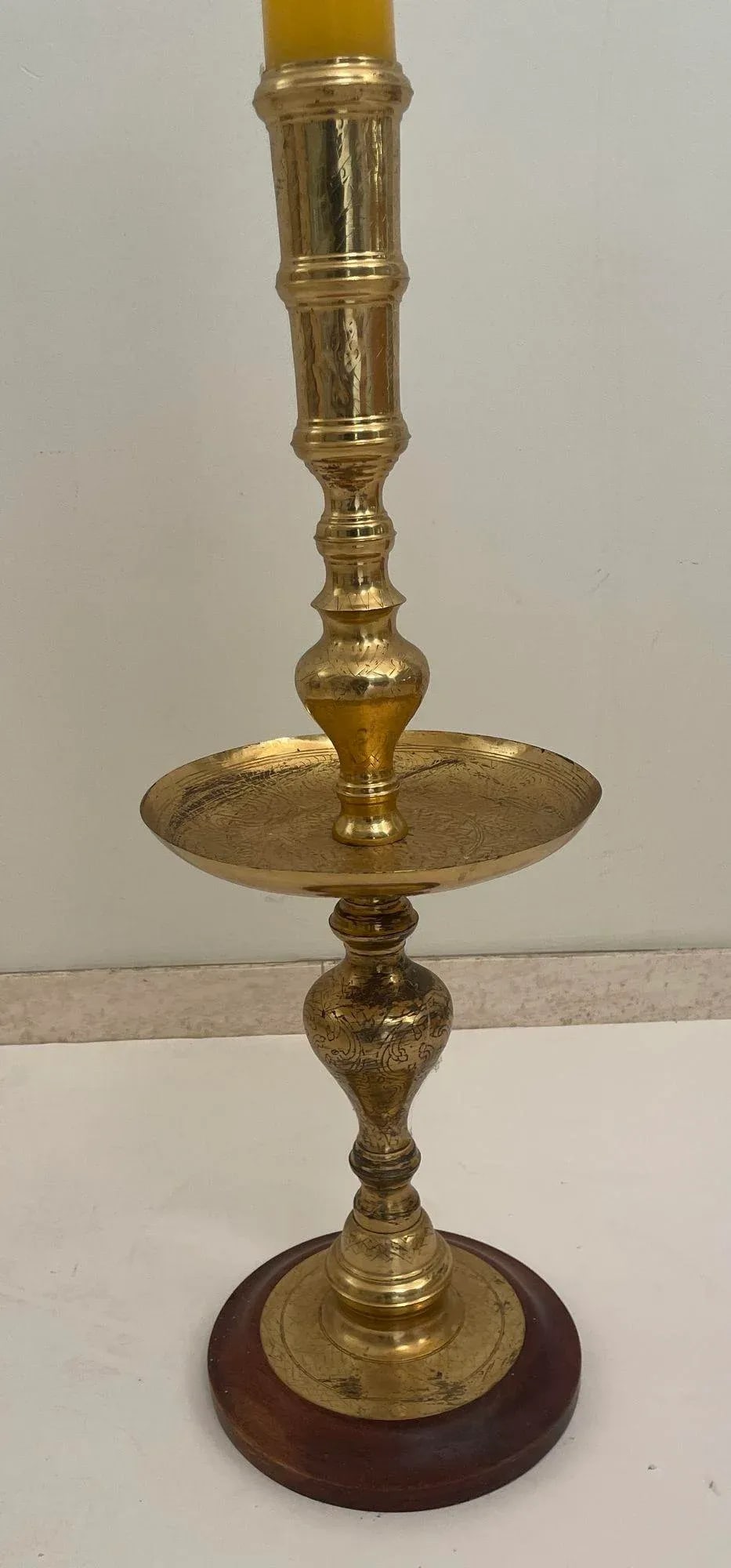 Vintage Brass Moroccan Pillar Candle Holder 1950s - 5