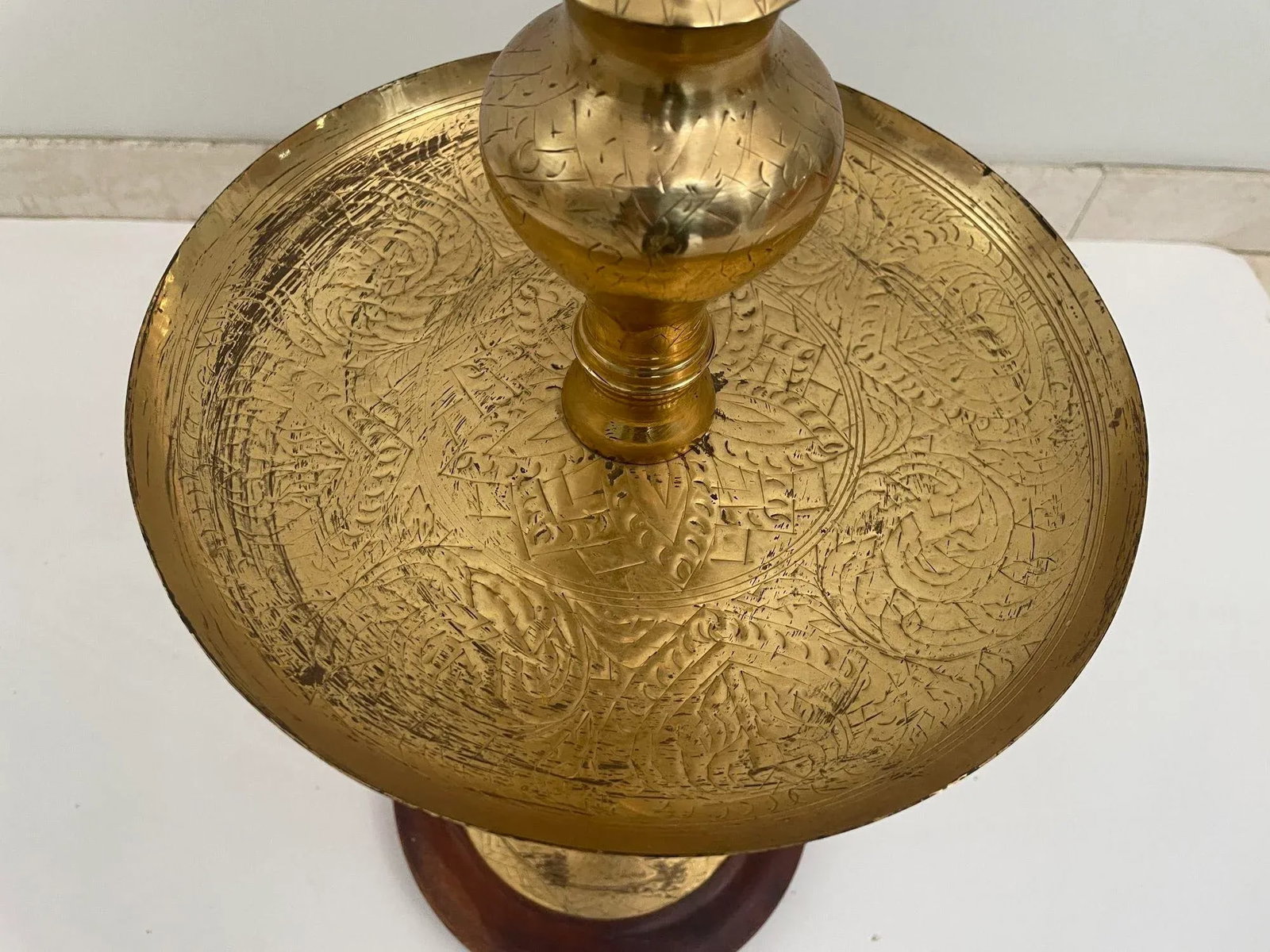 Vintage Brass Moroccan Pillar Candle Holder 1950s - 7