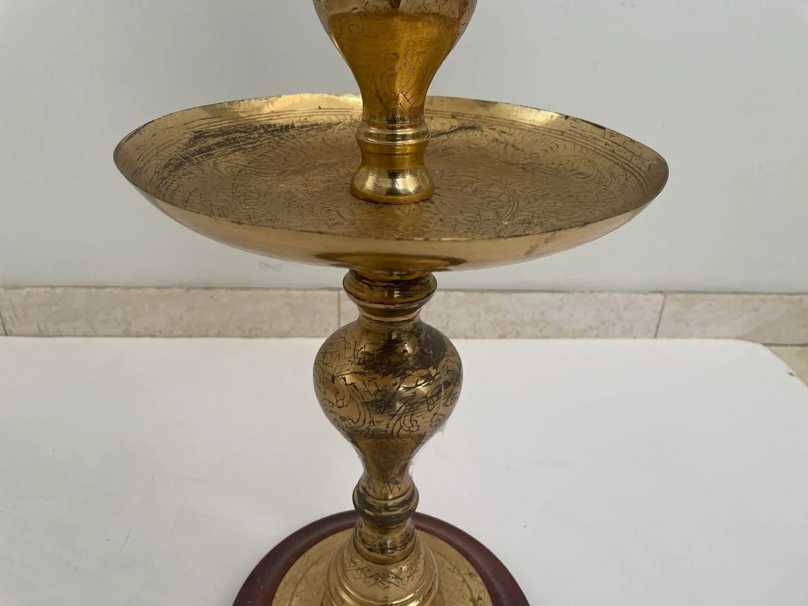 Vintage Brass Moroccan Pillar Candle Holder 1950s - 8