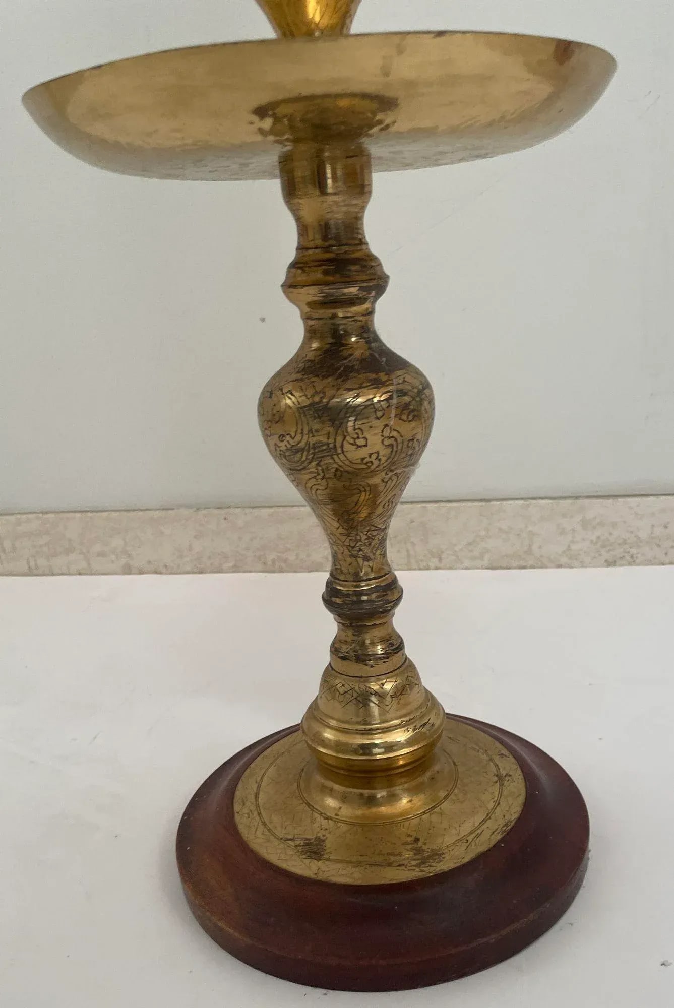 Vintage Brass Moroccan Pillar Candle Holder 1950s - 9