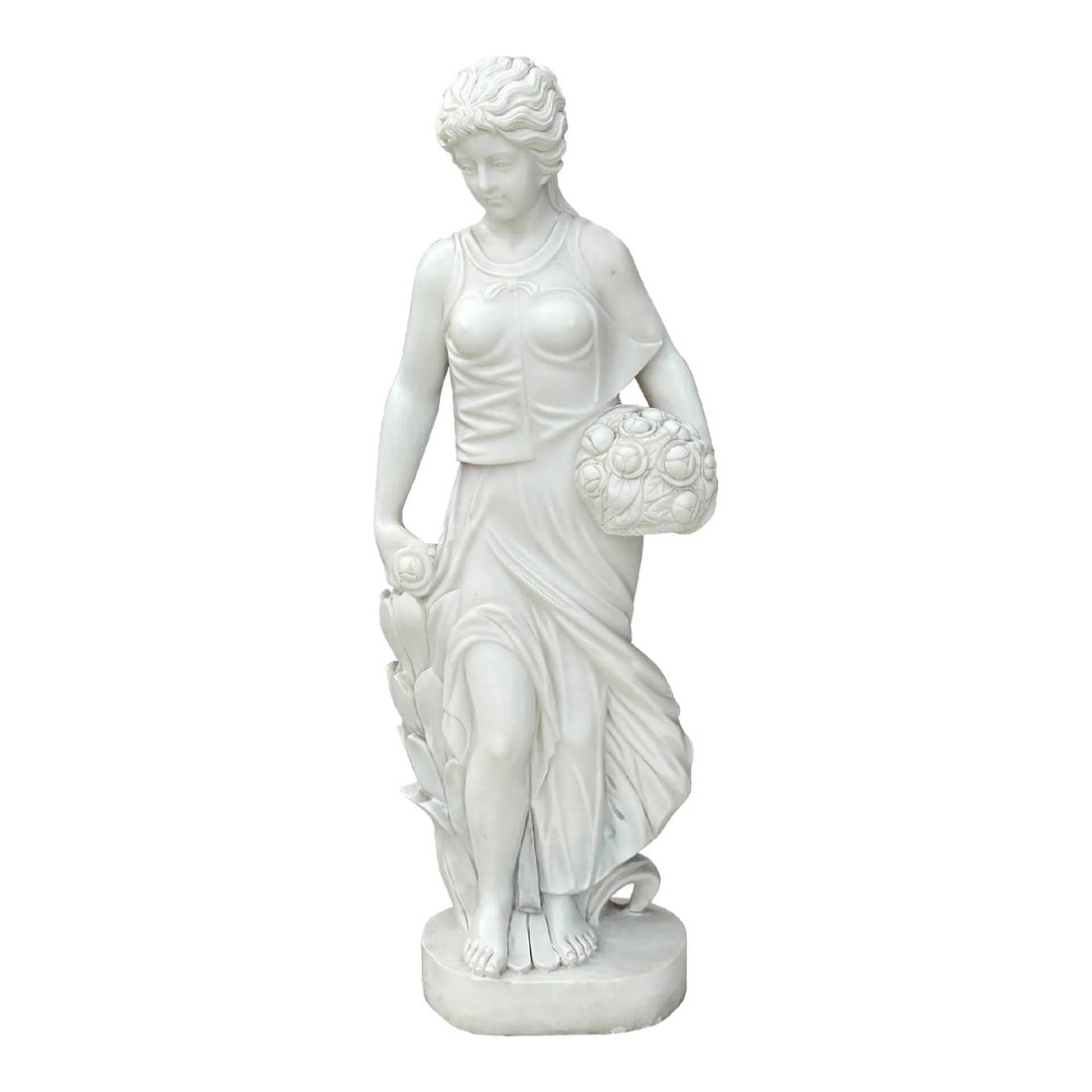 48" White Marble Hand-Carved Venus Aphrodite Flower Basket Statue Sculpture (1 of 6)