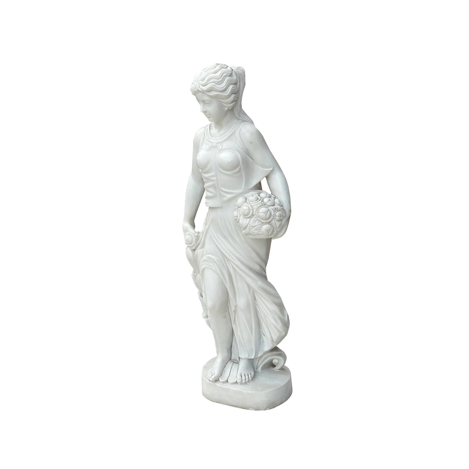 48" White Marble Hand-Carved Venus Aphrodite Flower Basket Statue Sculpture - 2