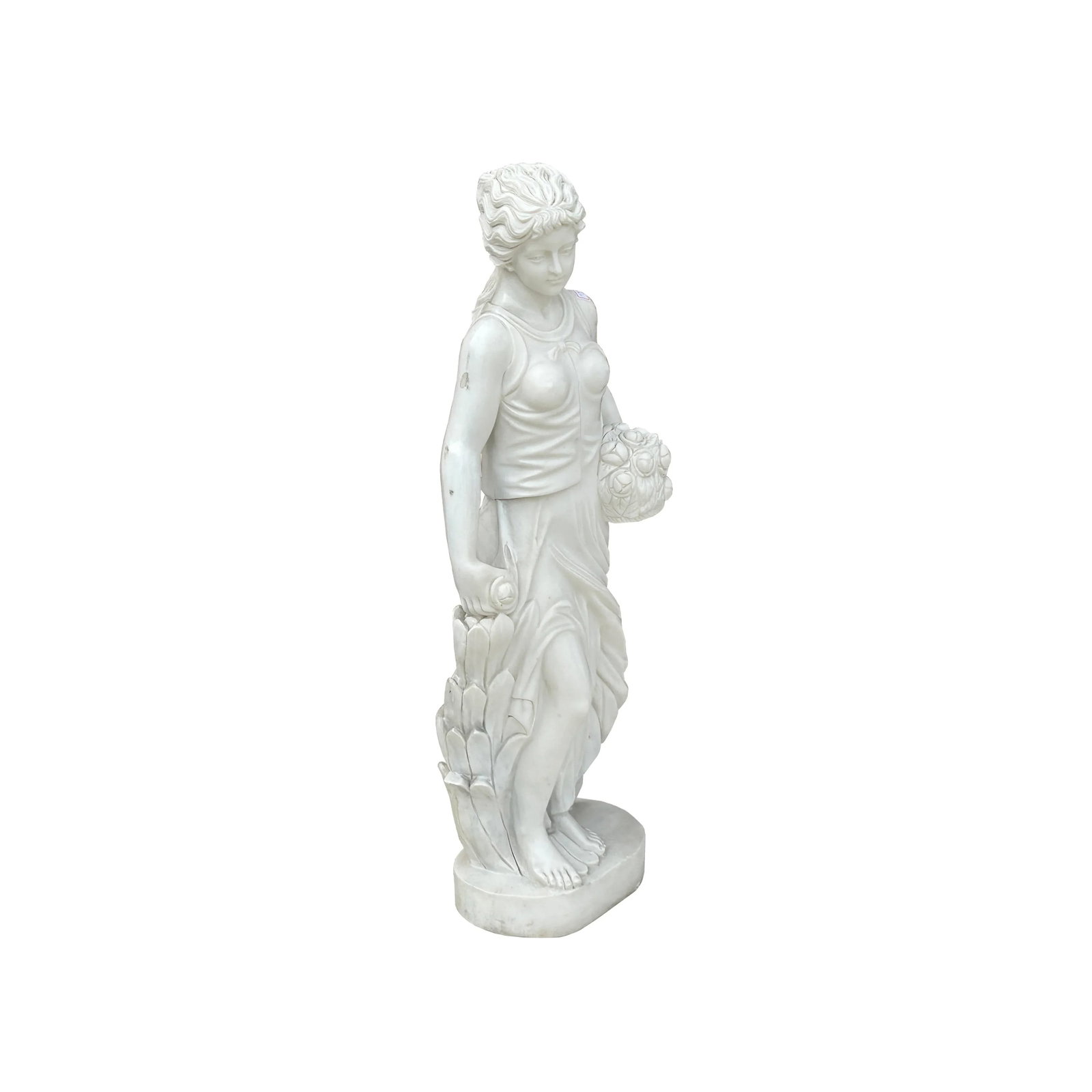 48" White Marble Hand-Carved Venus Aphrodite Flower Basket Statue Sculpture - 3